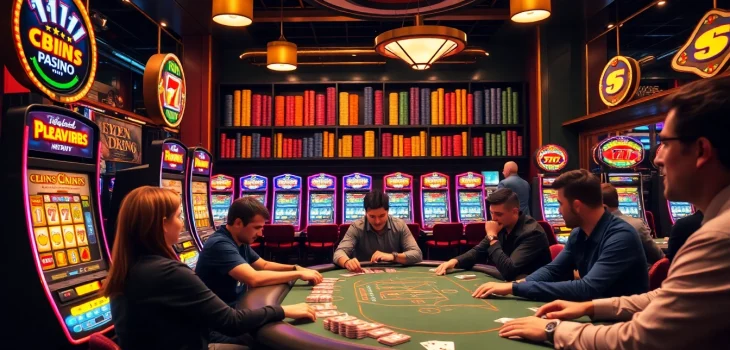 TOTO bermain di meja poker yang penuh semangat di kasino, dengan lampu hangat yang menyinari permainan.