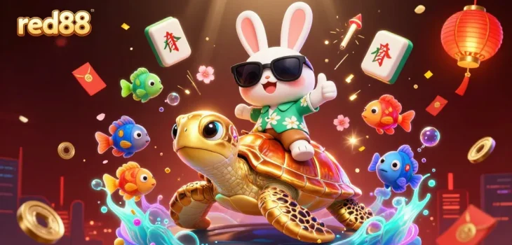 Experience the excitement of red88 with adorable characters in a vibrant casino scene.