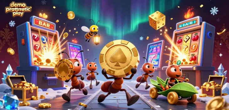 Experience demo pragmatic play with vibrant characters and exciting casino elements in this 3D illustration.