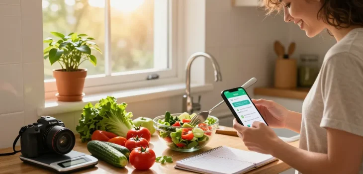 Healthy meal prep in a welcoming kitchen showcasing the best weight loss app for nutrition tracking.