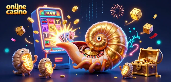 Engaging online casino scene showcasing a giant nautilus roulette wheel with vibrant slot elements.