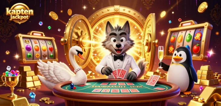 Experience the thrill of kaptenjackpot at a vibrant baccarat table with dazzling casino characters.