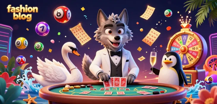 Experience thrilling gaming in this vibrant fashion blog illustration featuring casino characters amidst dynamic elements.