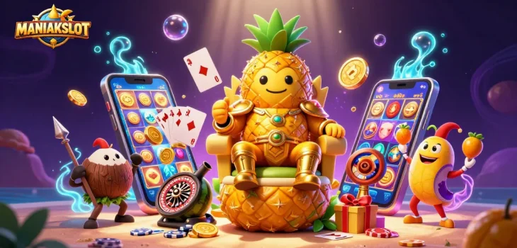 Engage with MANIAKSLOT for thrilling slot gameplay, featuring vibrant characters and dynamic casino elements.
