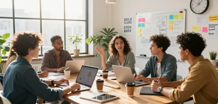 Entrepreneurs collaborating at a dynamic startup workspace, inspirited by https://www.startsomethingpc.com.