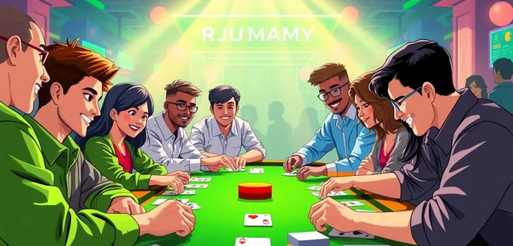 Players passionately engaged in a yono rummy game, set in a vibrant online atmosphere.