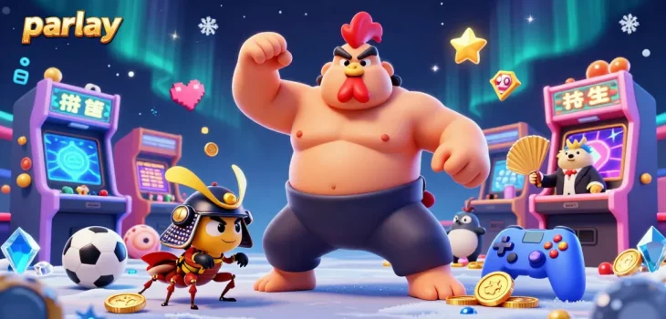 Experience exciting parlay betting in a vibrant 3D scene with unique characters and sports elements.