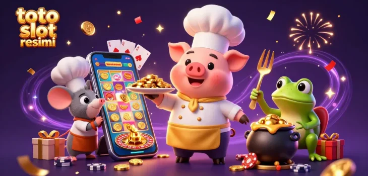 Engage with thrilling toto slot resmi games amidst gold coins and festive celebration.