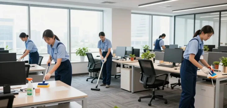 Professioneller Reinigungsservice Dortmund im modernen Büro mit umweltfreundlichen Reinigungsmitteln.